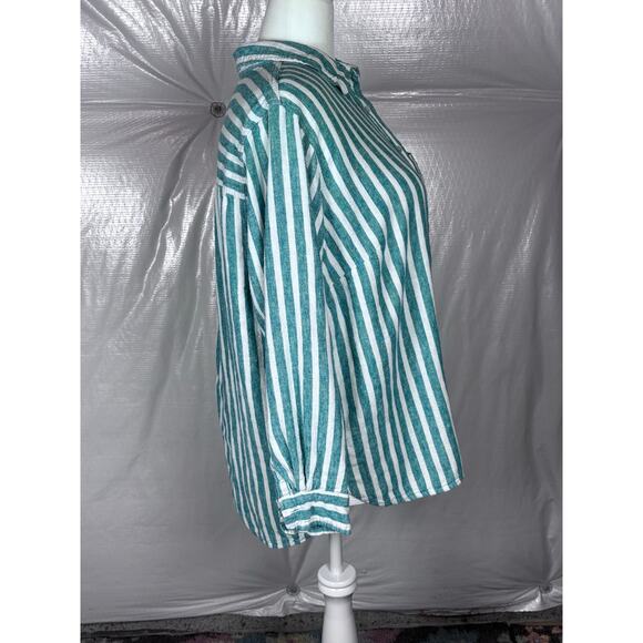 Universal Thread XXL Linen Blend Striped Button Down Shirt Green White Relaxed - Picture 4 of 10